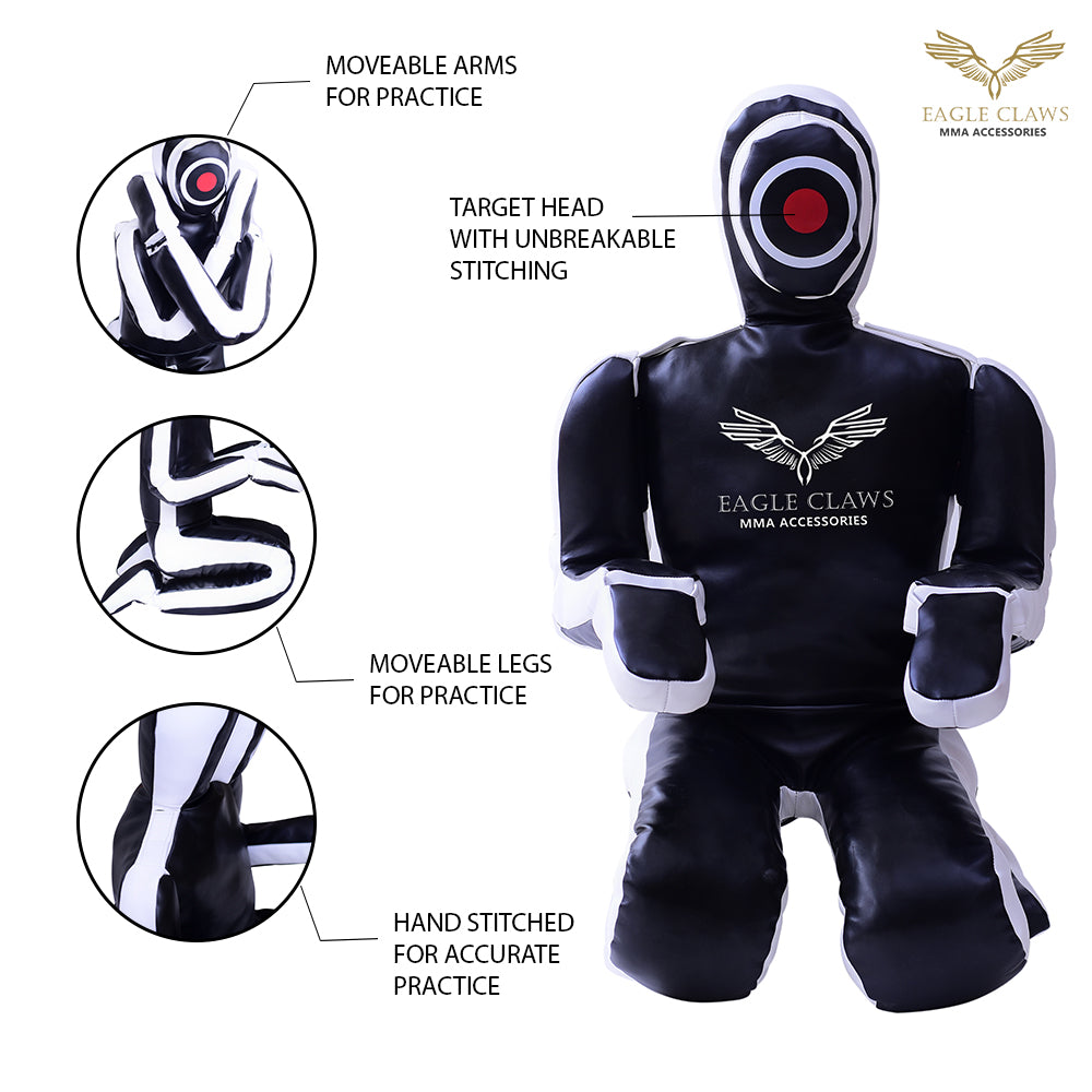 Elite Grappling Dummy – Premium Black & White Leather Power Partner for BJJ, MMA & Wrestling