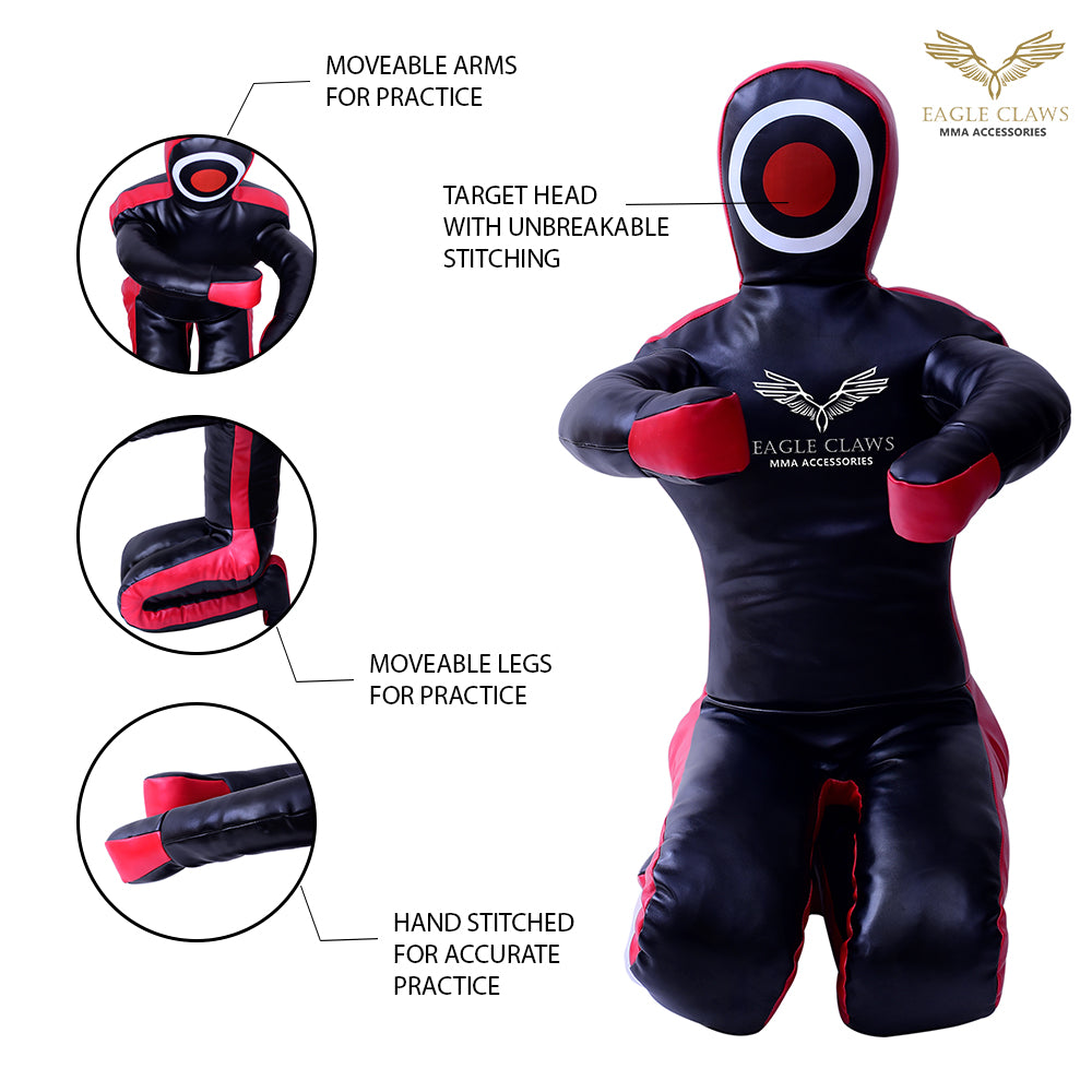 Elite Grappling Dummy – Premium Black & Red Leather Power Partner for BJJ, MMA & Wrestling